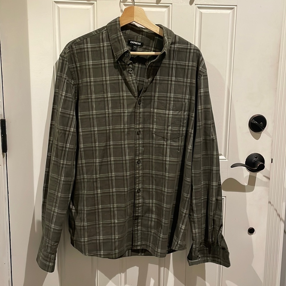 Selling a green checkered express button-down shirt